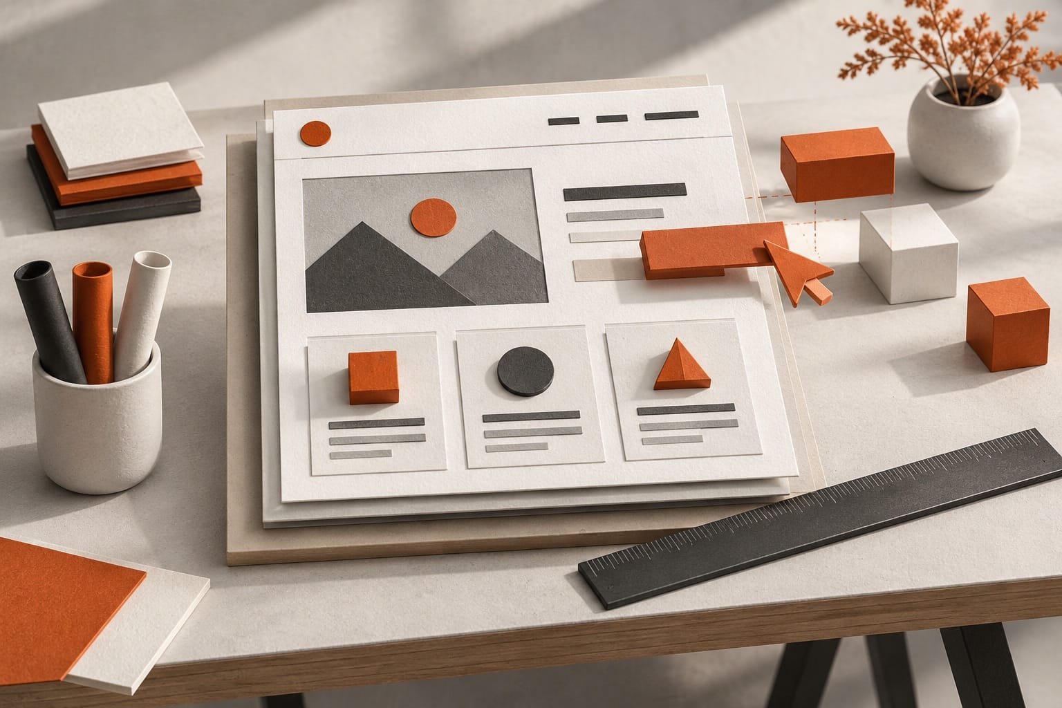 Construção visual de uma página a partir de blocos de conteúdo.
