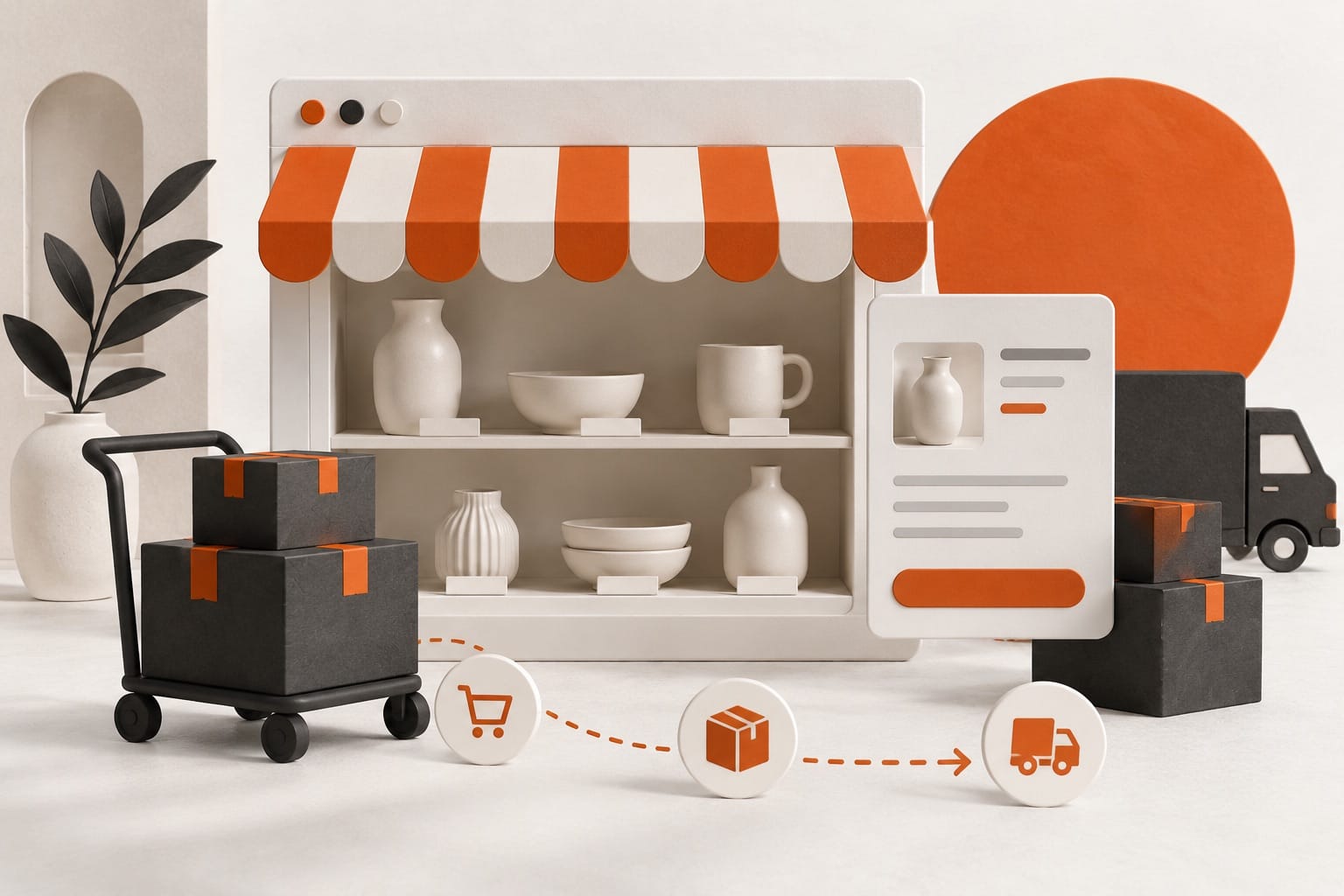Uma loja online com produtos, encomendas e expedição.